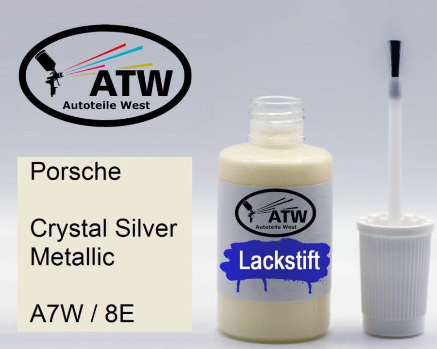Porsche, Crystal Silver Metallic, A7W / 8E: 20ml Lackstift, von ATW Autoteile West.